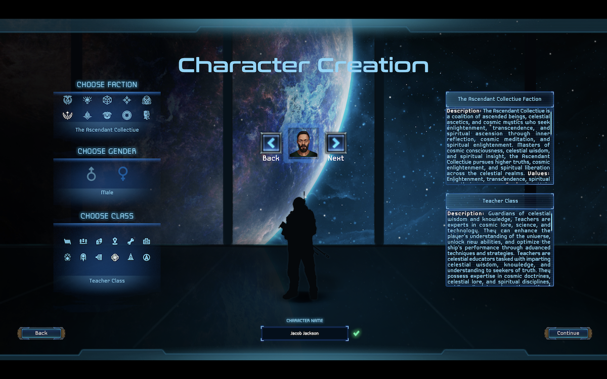 video game screenshot of character creation screen
